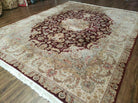 8' X 10' Vintage Handmade Chinese Oriental Floral Wool Rug Silk Accent Burgundy - Jewel Rugs