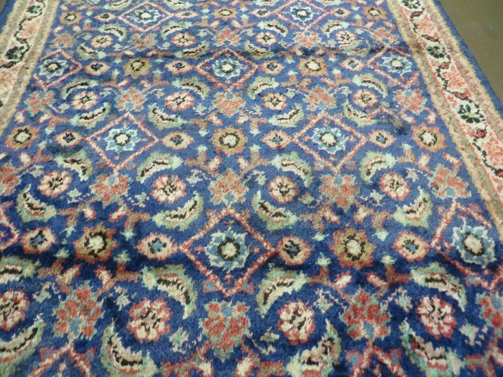 4' X 6' Antique Handmade India Floral Oriental Allover Wool Rug Blue Nice - Jewel Rugs