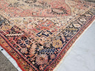 Large Antique Persian Heriz Serapi Rug, Hand-Knotted, Wool, Salmon Red, 9'7" x 13' 3" - Jewel Rugs