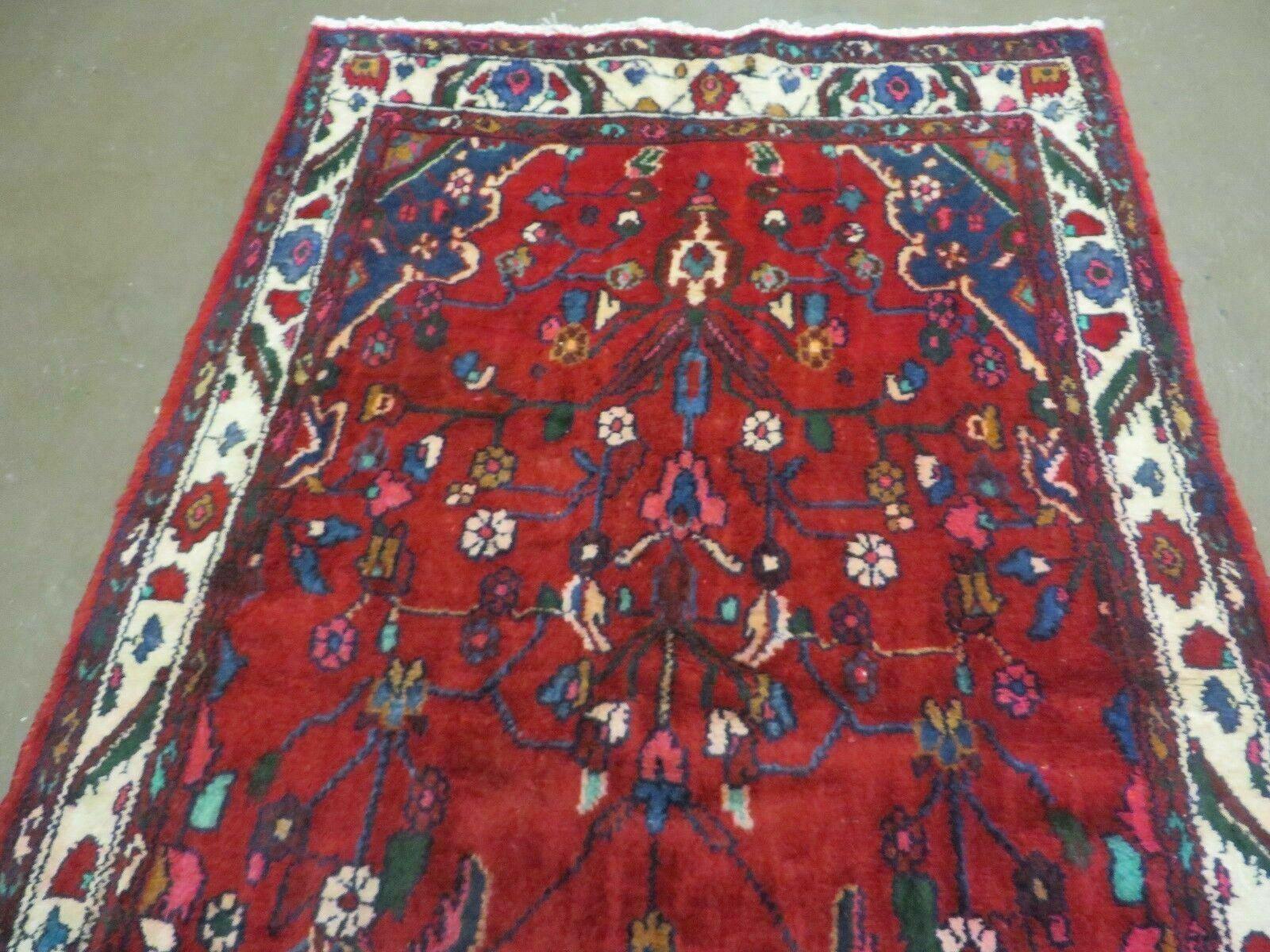 Persian Runner Rug, Antique Lilihan Wool Runner, Tribal Runner, Handmade Oriental Rug, Medallion Allover, Red Cream Blue, 3.6 x 9.7 Hallway Rug 10ft - Jewel Rugs