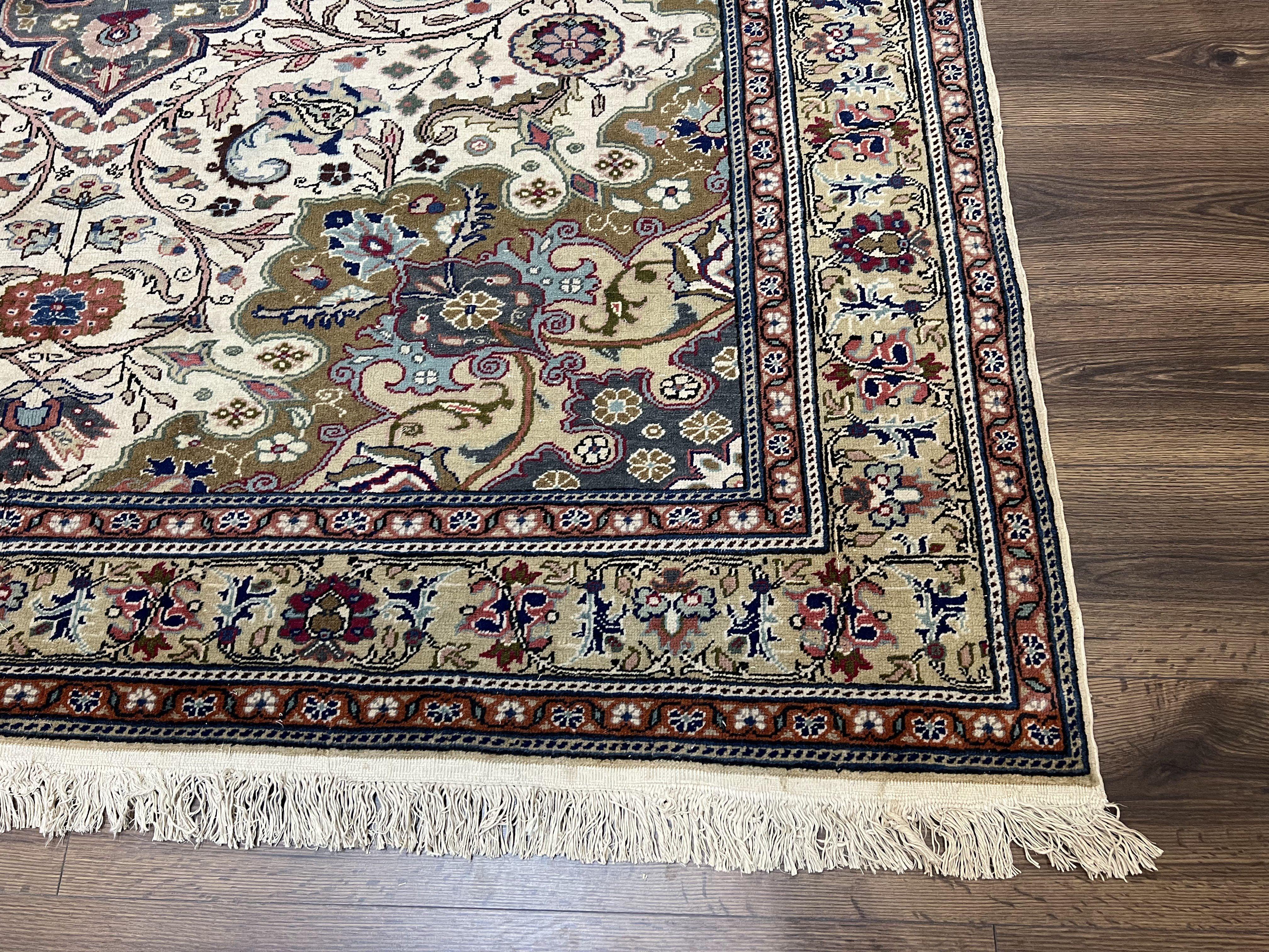 Turkish Sivas Rug 7x9, Vintage Wool Hand-Knotted Carpet, Ivory Cream Purple Tan, Floral Medallion Rug, Fine Oriental Carpet, Medium Size Rug - Jewel Rugs