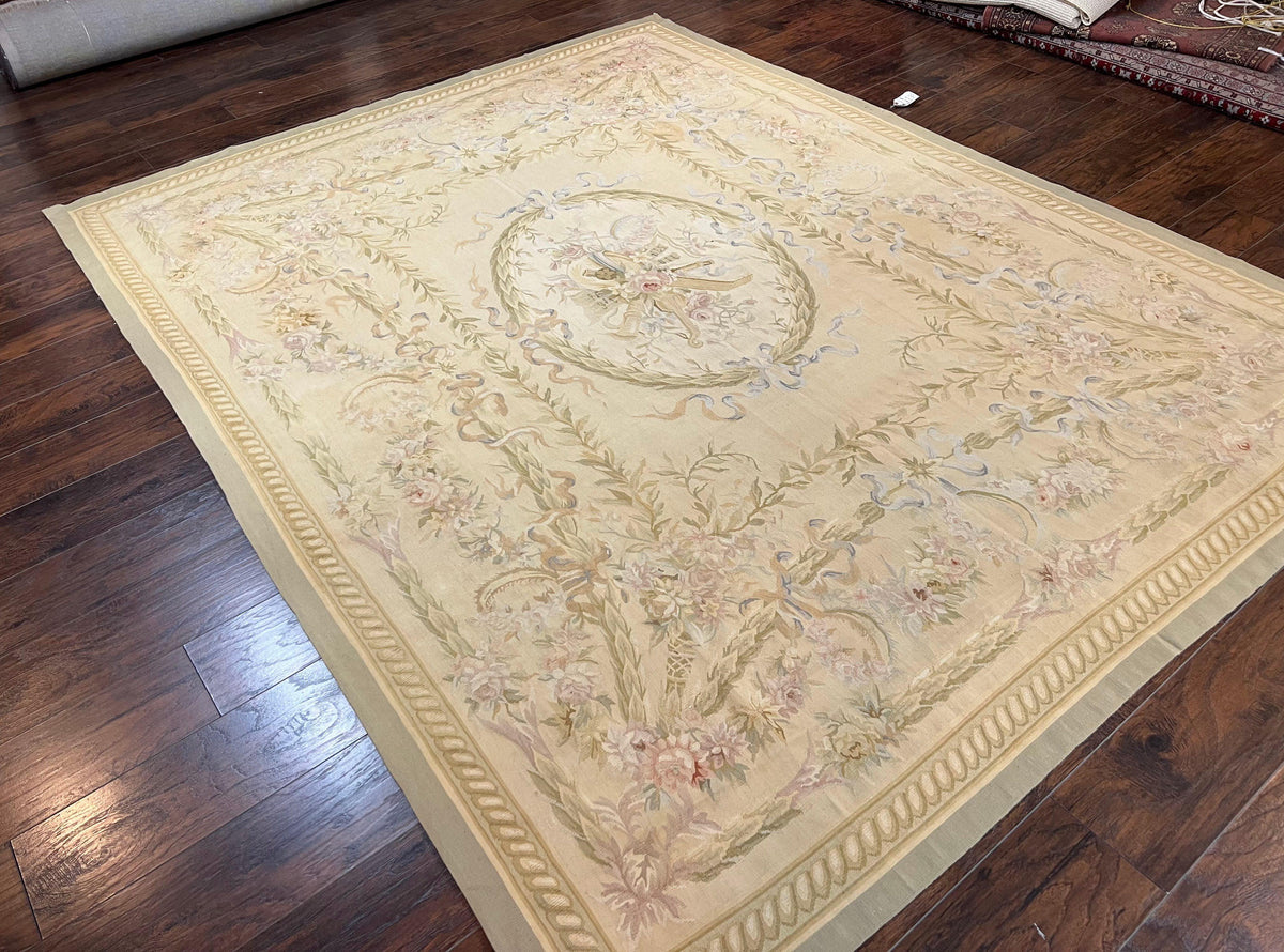 Aubusson Rug 8x10 ft, Room Sized Elegant Aubusson Savonnerie Carpet, F