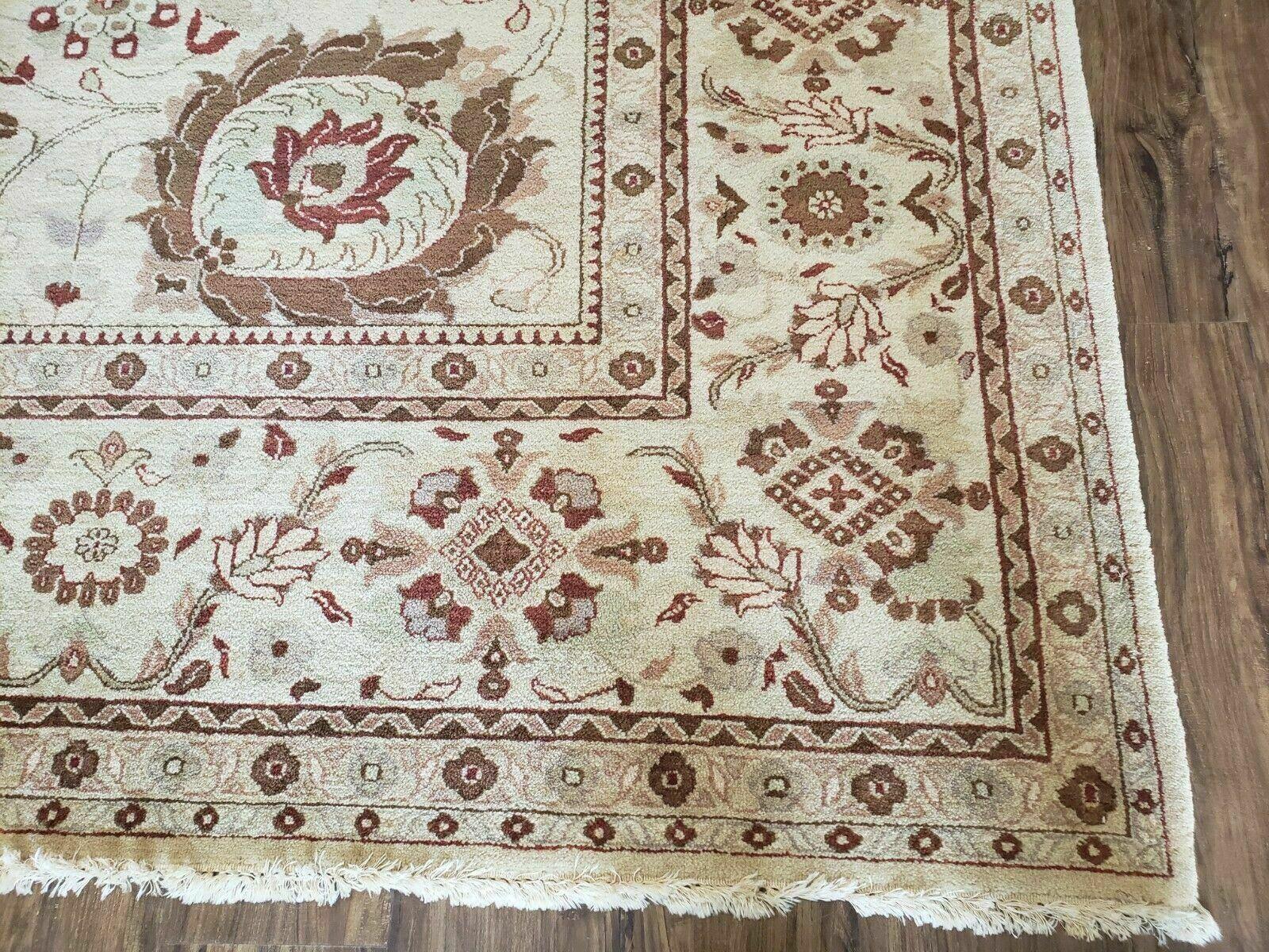 8' 8" X 11' Handmade Indian Floral Oriental Wool Rug Carpet Tea Washed Beige - Jewel Rugs