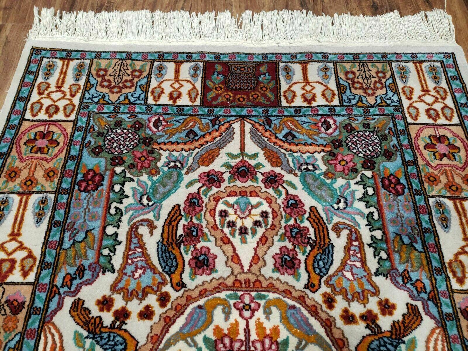 3' 3 X 5' Vintage Handmade India Kashmir Rug Birds Tree Of Life Vegy Dyes Nice - Jewel Rugs