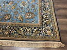 Marvelous Light Blue Persian Qum Rug 9x12, Top Quality Floral Allover Semi Antique Hand Knotted Authentic Ghom Qom Persian Carpet 9x12, Wool & Silk Highlights - Jewel Rugs