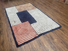 Vintage German Shag Rug 4x6, Small Geometric Abstract Design Hooked Carpet, Ivory Black & Blush Red, Foyer Room Rug Entryway Rug Bedroom Rug - Jewel Rugs