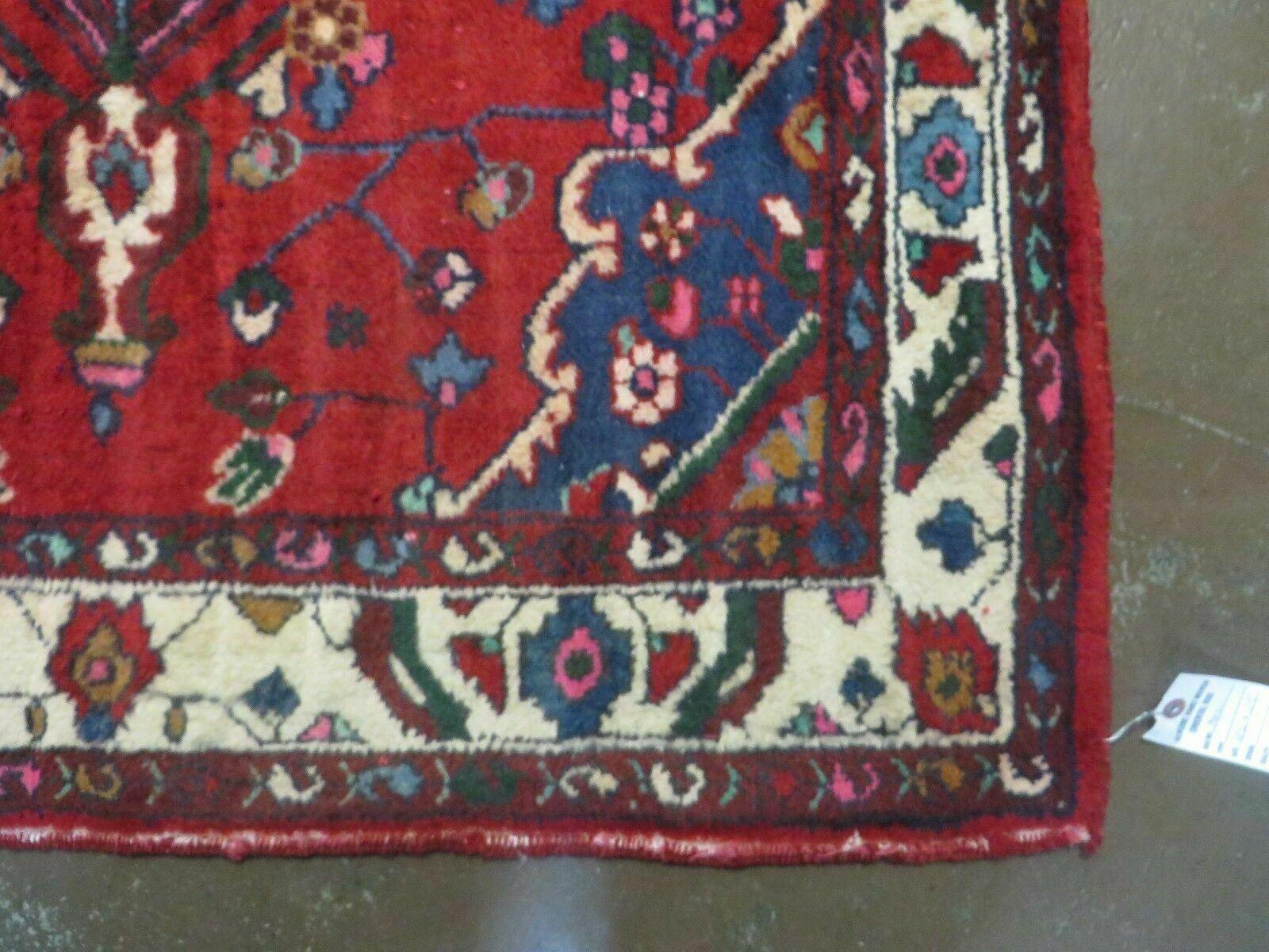 Persian Runner Rug, Antique Lilihan Wool Runner, Tribal Runner, Handmade Oriental Rug, Medallion Allover, Red Cream Blue, 3.6 x 9.7 Hallway Rug 10ft - Jewel Rugs