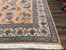 Large Indo Sarouk Rug 12x14, Vintage Indian Persian Rug 12 x 14 Oversized Hand Knotted Wool Oriental Carpet, Peach and Cream, Allover Floral - Jewel Rugs