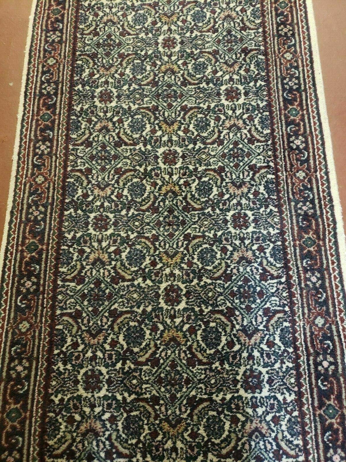 2' 9" X 20' Vintage Oriental India Floral Hand Made Wool Runner Rug Ivory Nice - Jewel Rugs
