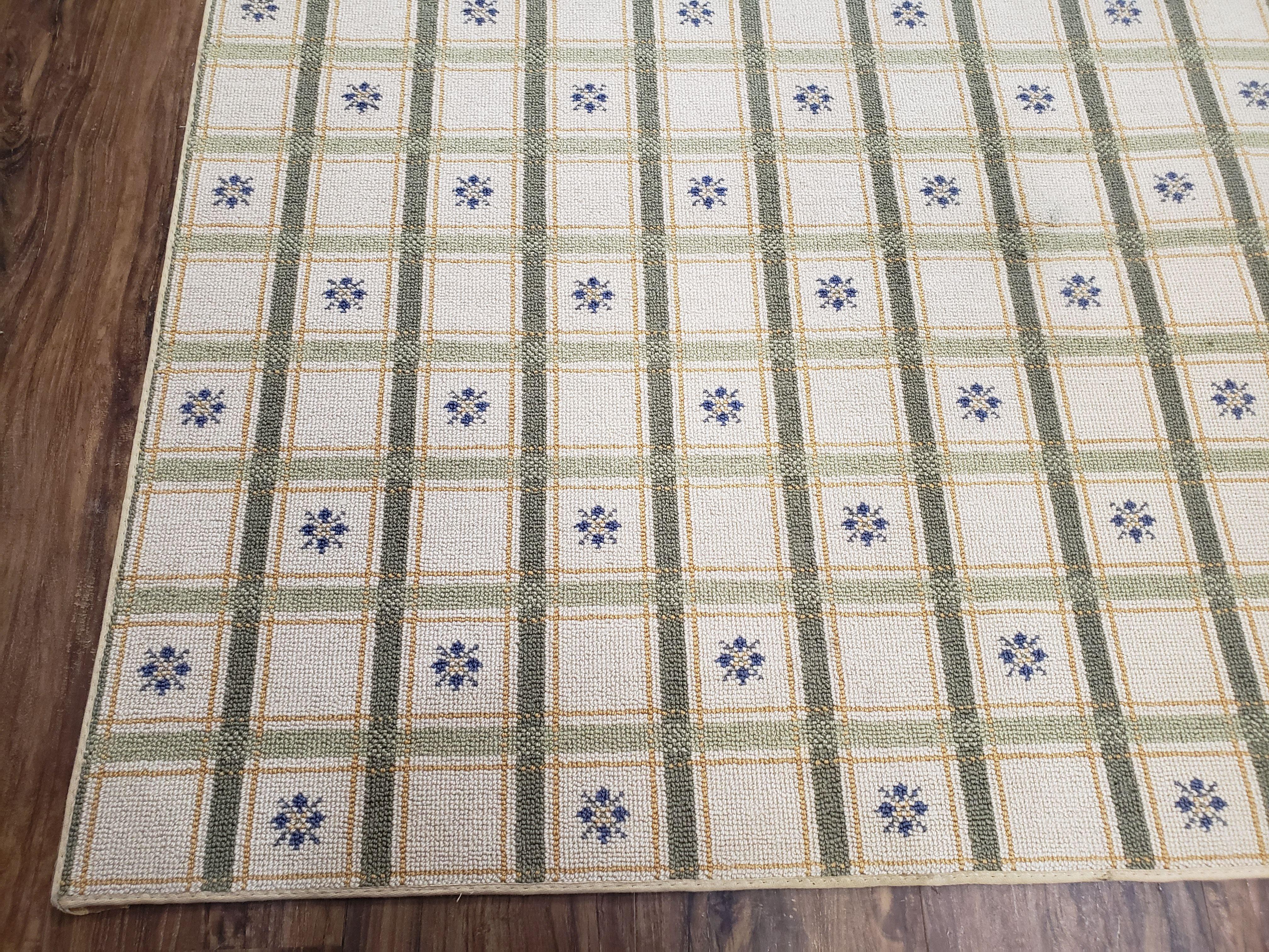 Vintage Panel Design Area Rug, Machine Made Rug, Wool Blend, Beige, Little Florets and Square Panel English Pattern, 9x10 Carpet - Jewel Rugs