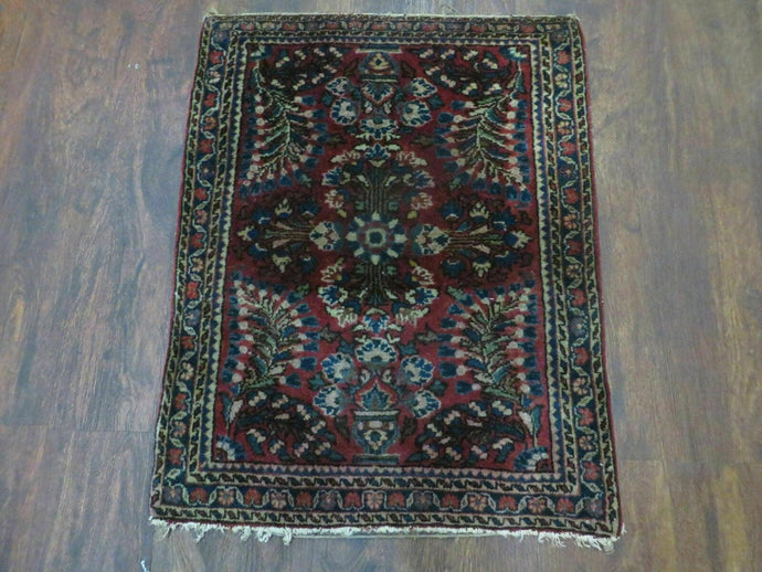 2' X 2.5' Antique Handmade Indian Floral Wool Rug Mat Red - Jewel Rugs
