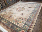 90 Line Chinese Rug 8x10, Chinese Art Deco Rug, Vintage Plush Area Rug, Butterflies Flowers, Beige and Gray Carpet, Bedroom Living Room Rug - Jewel Rugs