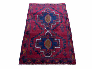 3X5 Vintage Handmade Tribal Wool Rug Balouchi Rug Afghan Blue Red 2' 11" X 4' 7" - Jewel Rugs