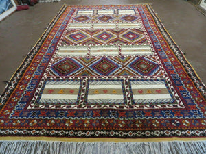 6' 6" X 10' 6" Vintage Handmade Moroccan Tribal Wool Rug Flat Weave Sections - Jewel Rugs