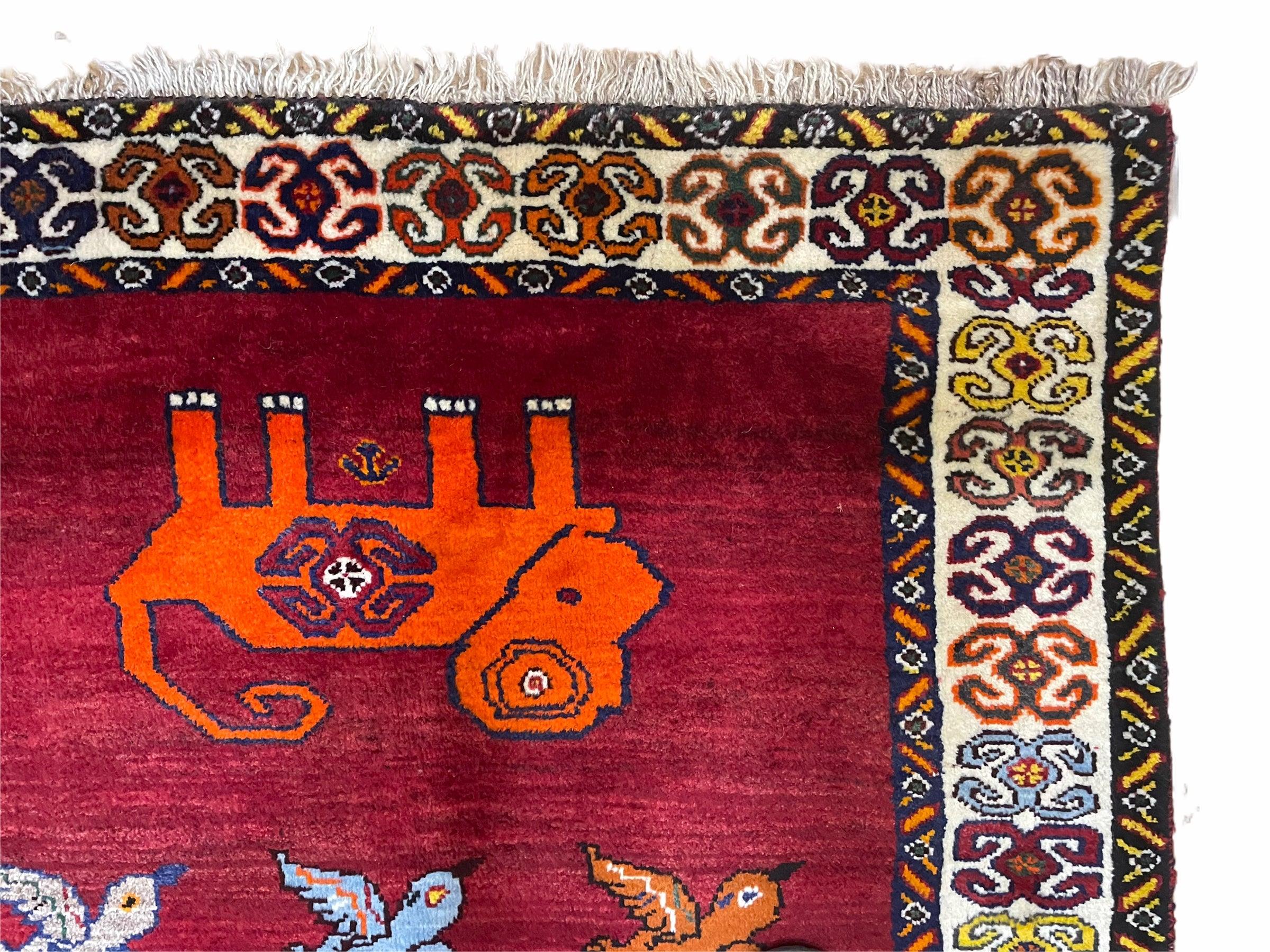 4 X 6 Handmade Zagros Wool Rug Horse Birds Ram Sheep Colorful New Vintage Rug - Jewel Rugs