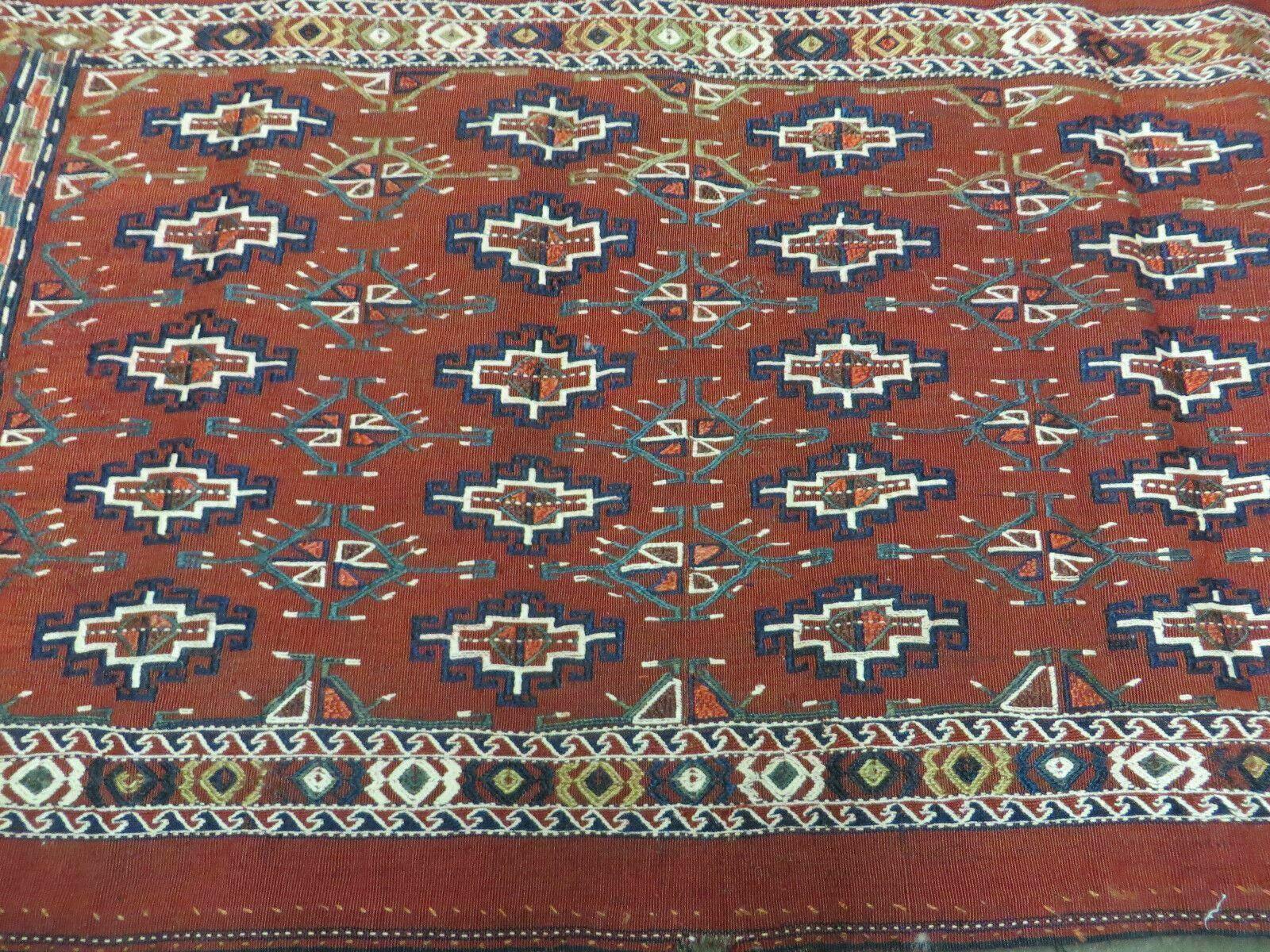 45" X 32" Antique Handmade Bokhara Turkoman Yomud Chuval Wool Rug Soumak NICE - Jewel Rugs