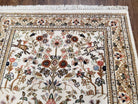 Indo Persian Rug 4x6, Tree of Life Rug, Animal Motifs, Deer Peacocks Birds, Ivory and Cream, Hand-Knotted Soft Wool Pile Indian Carpet 4 x 6 - Jewel Rugs