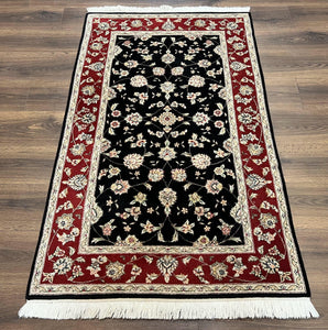 Pak Persian Rug 3x5, Black and Red, Floral Allover, Vintage Hand Knotted Wool Oriental Carpet, Pakistani Rug, Small Handmade Area Rug 3 x 5 - Jewel Rugs