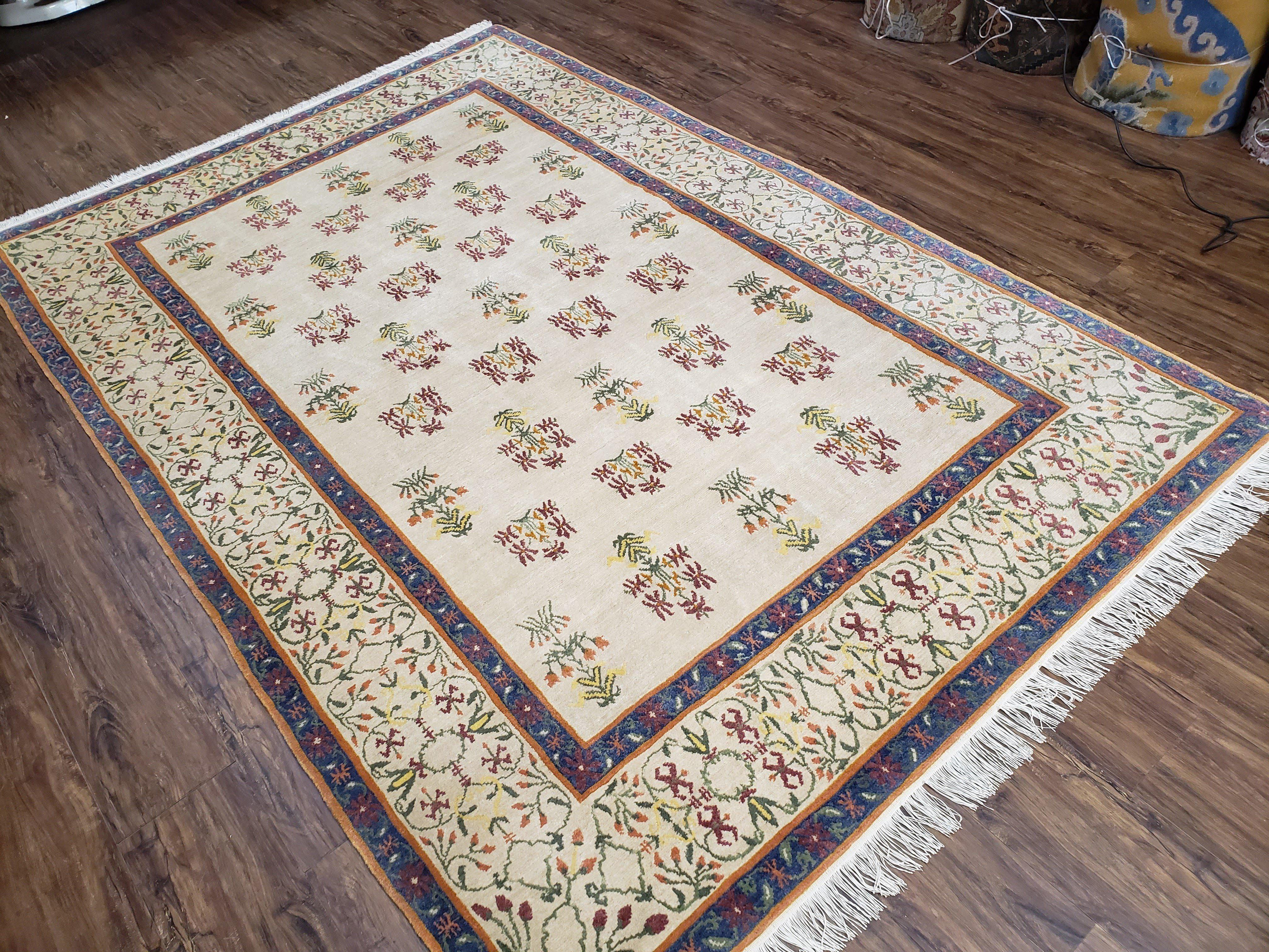 Tufenkian Rug 5.9 x 8.6, Tibetan Nepalese Rug, Hand Knotted, Soft Shiny Wool, Repeated Motifs, Contemporary Modern, Area Rug 6x9, Vintage - Jewel Rugs