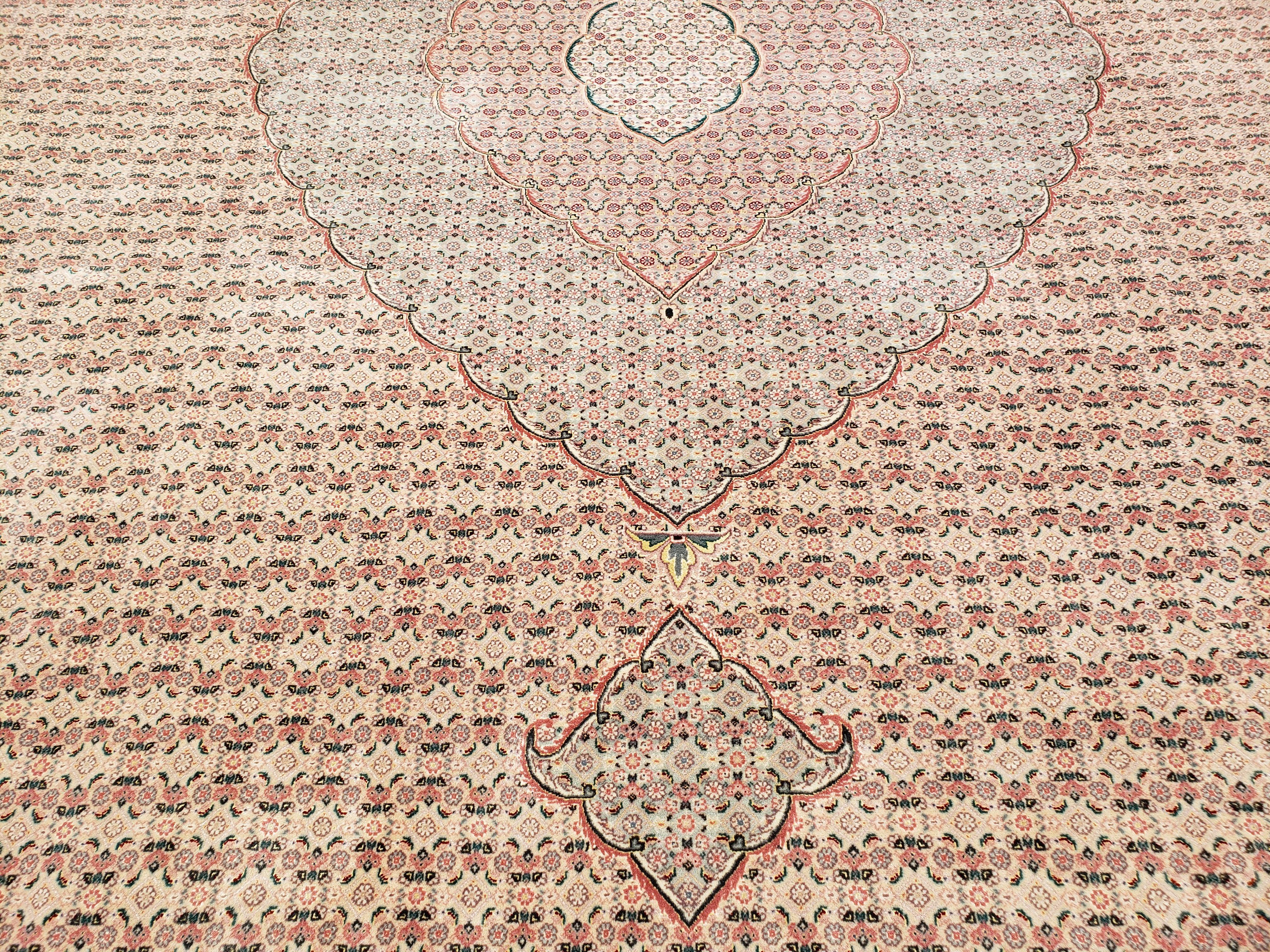 Stunning Oversized Sino Persian Oriental Rug 12x15, Hand Knotted Wool & Silk Palace Sized Carpet, Mahi Pattern, Very Fine, Peach Beige, Wow - Jewel Rugs