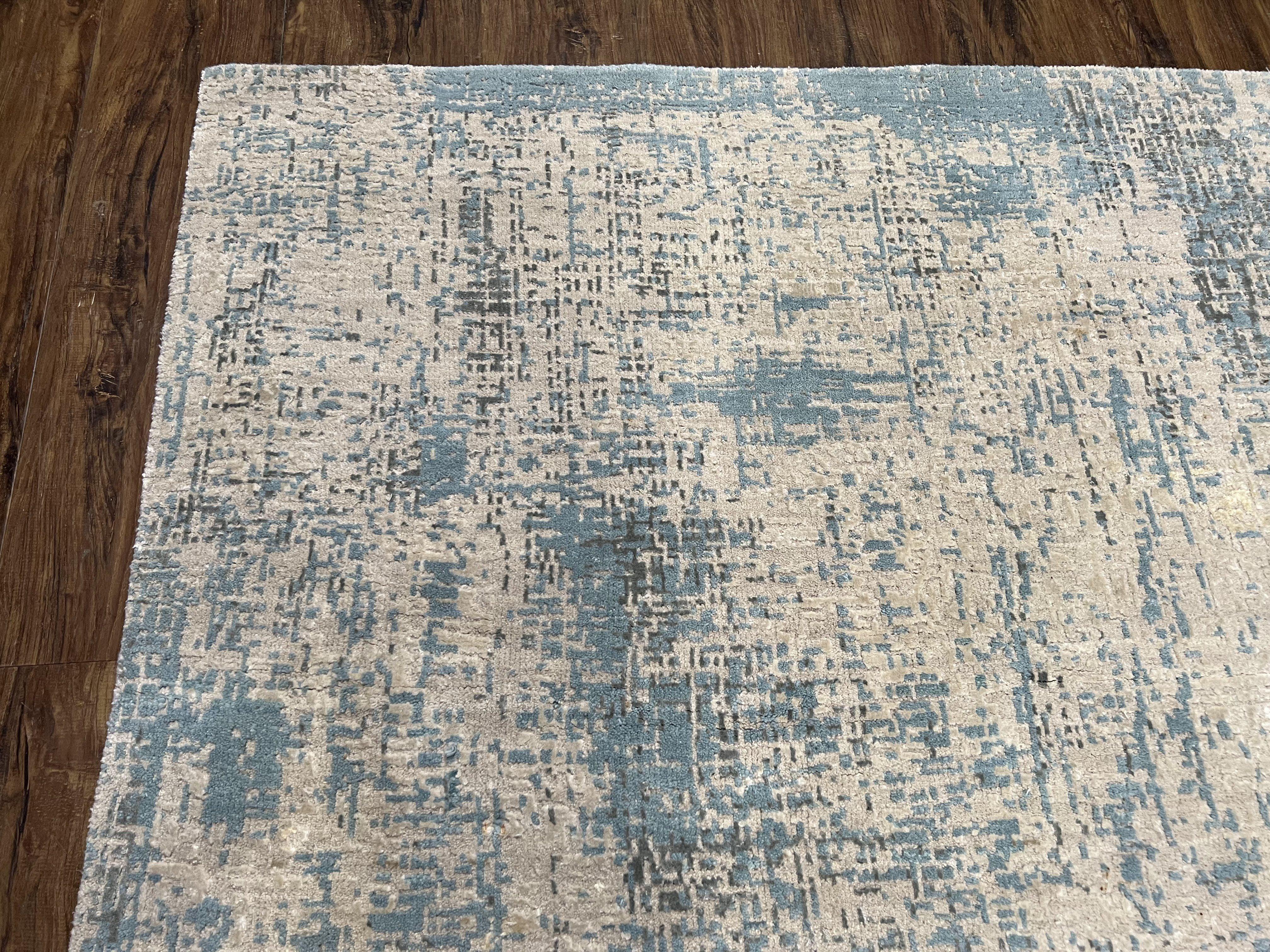 Modern Tibetan Rug 5x8 ft Light Blue and Gray Carpet, Contemporary Wool Rug, Handmade Nepali Rug, Raised Pattern, Tibet Area Rug, Nepal Rug - Jewel Rugs