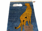 3 x 5 Handmade New Vintage Wool Blue Rug Leopard Lion Jaguar Deer Organic Dyes - Jewel Rugs