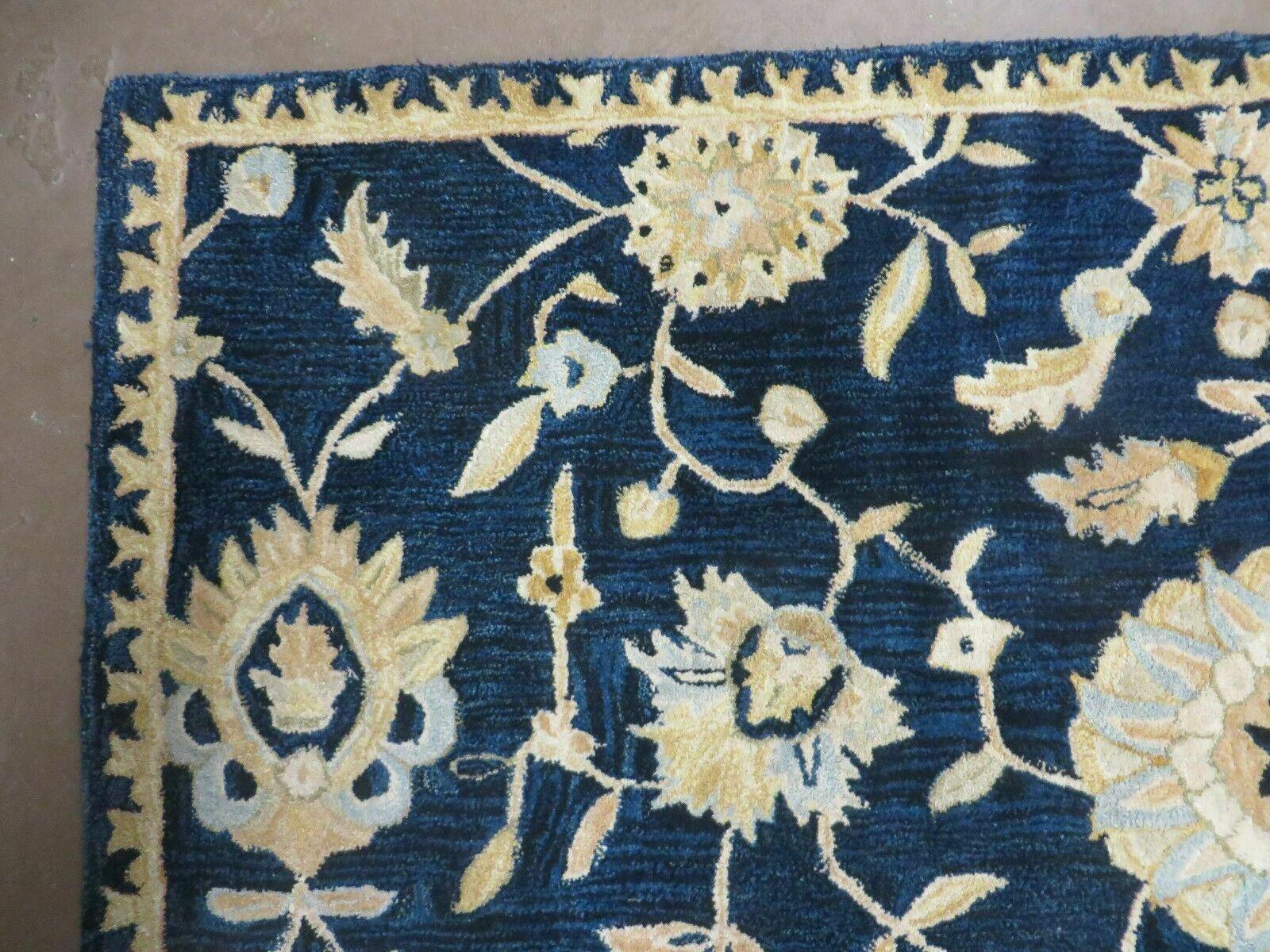 9' X 12' Safavieh Abstract Modern Hand Tufted Wool Rug Floral Flower Nice Navy - Jewel Rugs