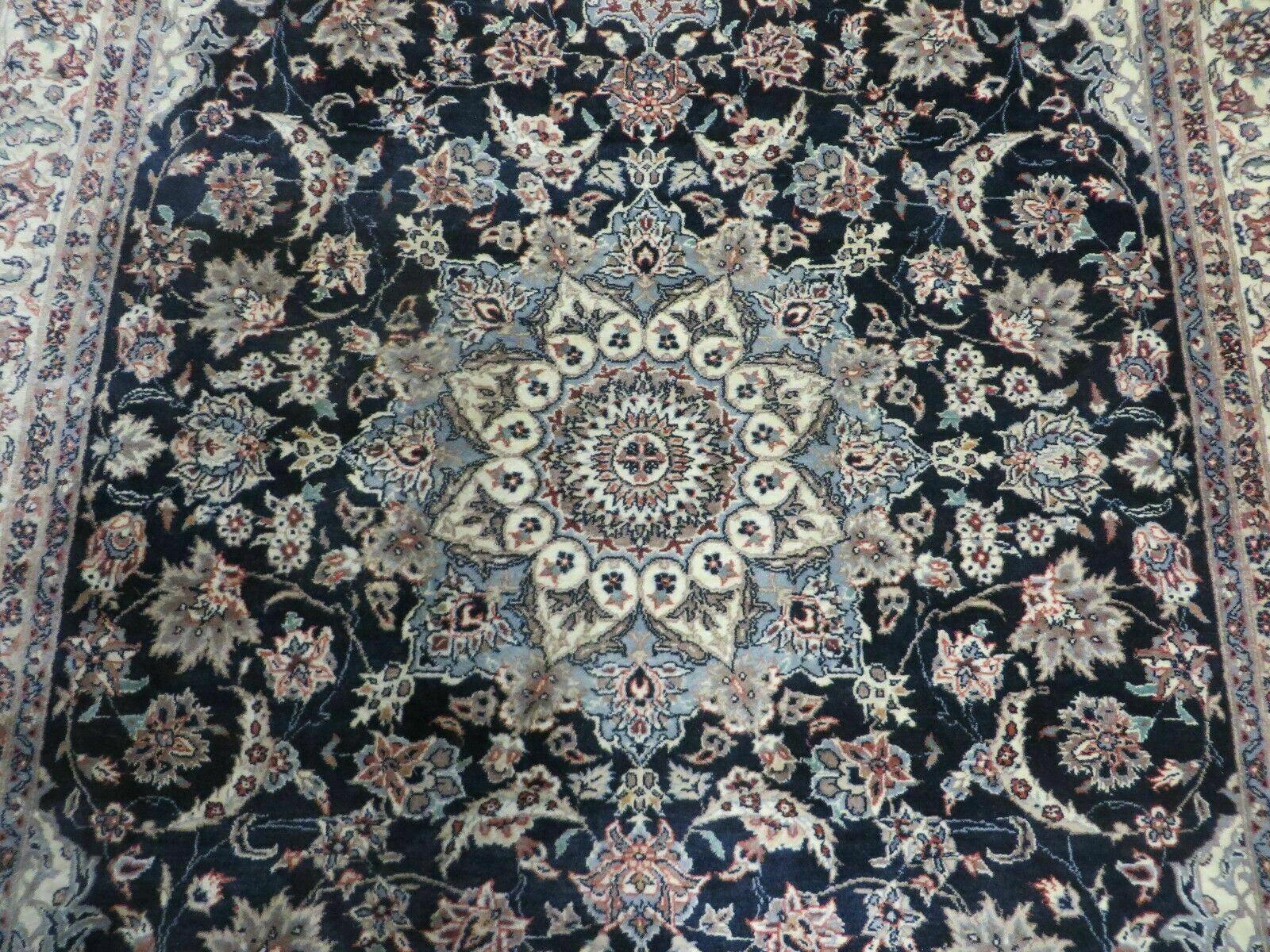 4' X 7' Vintage Handmade India Wool Silk Accent Rug Hand Knotted Black Organic - Jewel Rugs