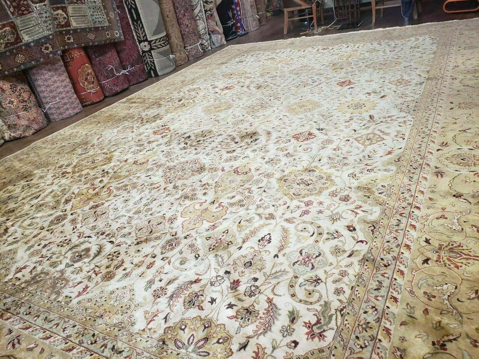 12' X 17' One-of-a-Kind Pakistan Hand-Knotted Wool Rug Handmade Beige Oriental Carpet - Jewel Rugs