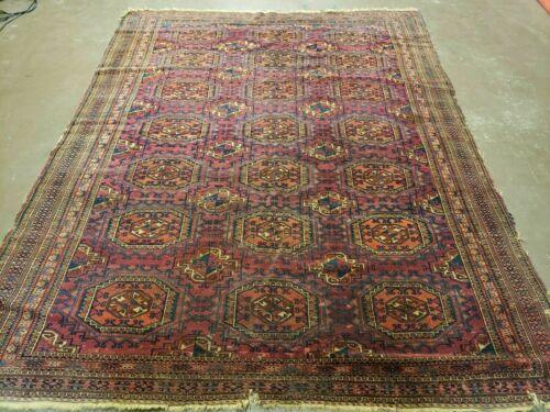 5' 5" X 7' Antique Handmade Tekkeh Turkoman Engsi Hatchli Wool Rug Red - Jewel Rugs