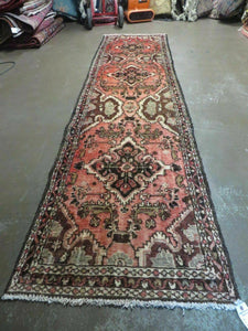 2' 8" X 10' 5" Antique Handmade India Floral Wool Runner Rug Rusted Red # 125 - Jewel Rugs