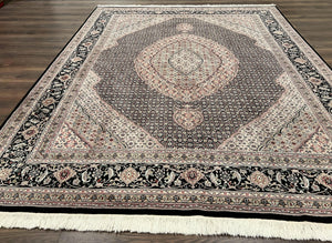 Sino Persian Rug 8x10 Oriental Carpet 8 x 10 Wool Rug 8 by 10 Vintage Rug, Mahi Pattern, Medallion, Floral Black Ivory High Quality Handmade - Jewel Rugs