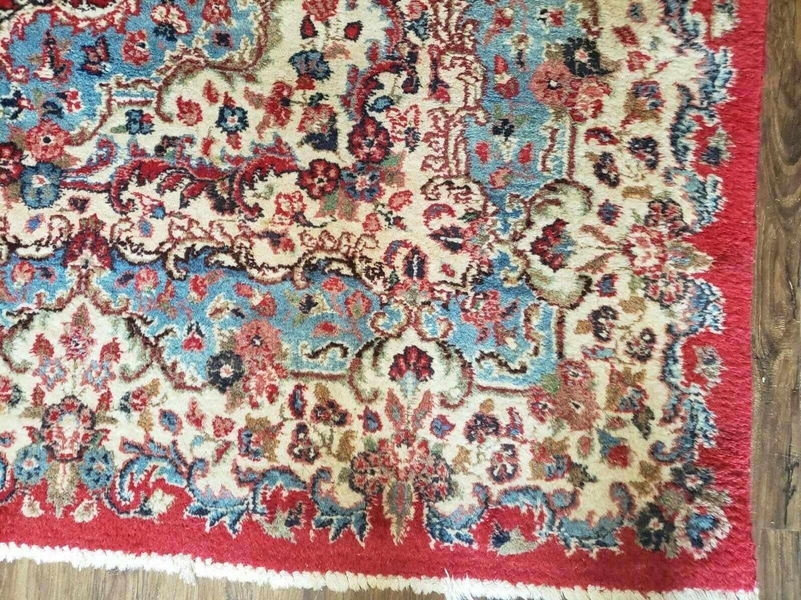 8' X 10' Vintage Handmade India Kirman Wool Rug Hand Knotted Organic Dyes Red - Jewel Rugs