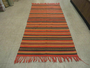 3'X7' Vintage Handmade South American Wool Blanket Kilim Rug Flat Weave Stripes - Jewel Rugs