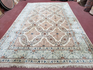 Fine Antique Persian Light Colored Kashan Carpet, 7x12, Top Quality, Rare, Ivory & Blues, Hand-Knotted, Wool - Jewel Rugs