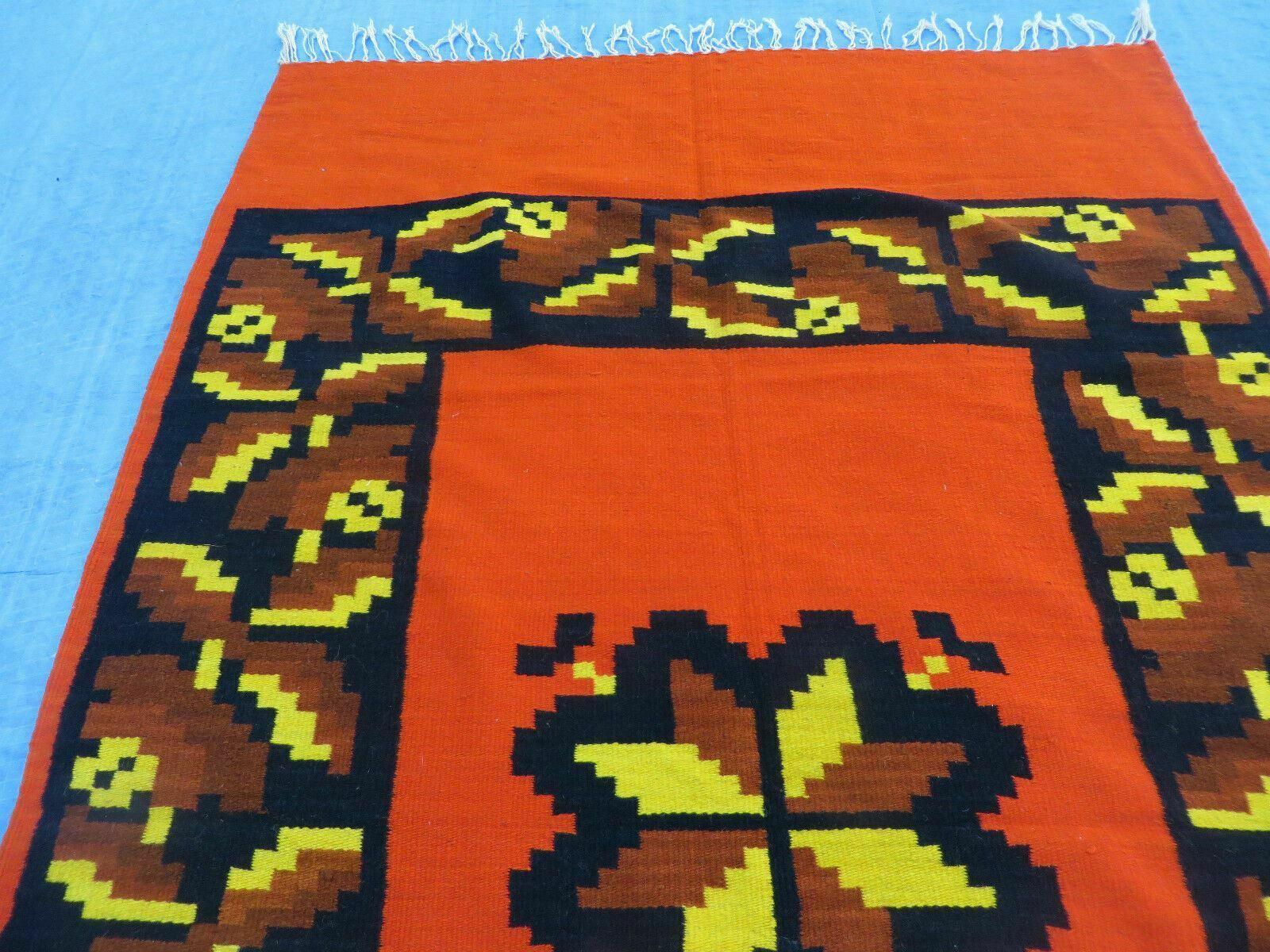 4' x 7' Vintage Folk Art Latin American Mexican Blanket Weaving Wool Kilim Rug - Jewel Rugs