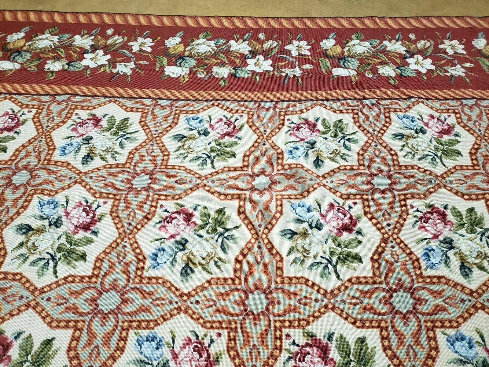 9' X 12' Handmade English Needlepoint Wool Rug Flat Weave - Jewel Rugs