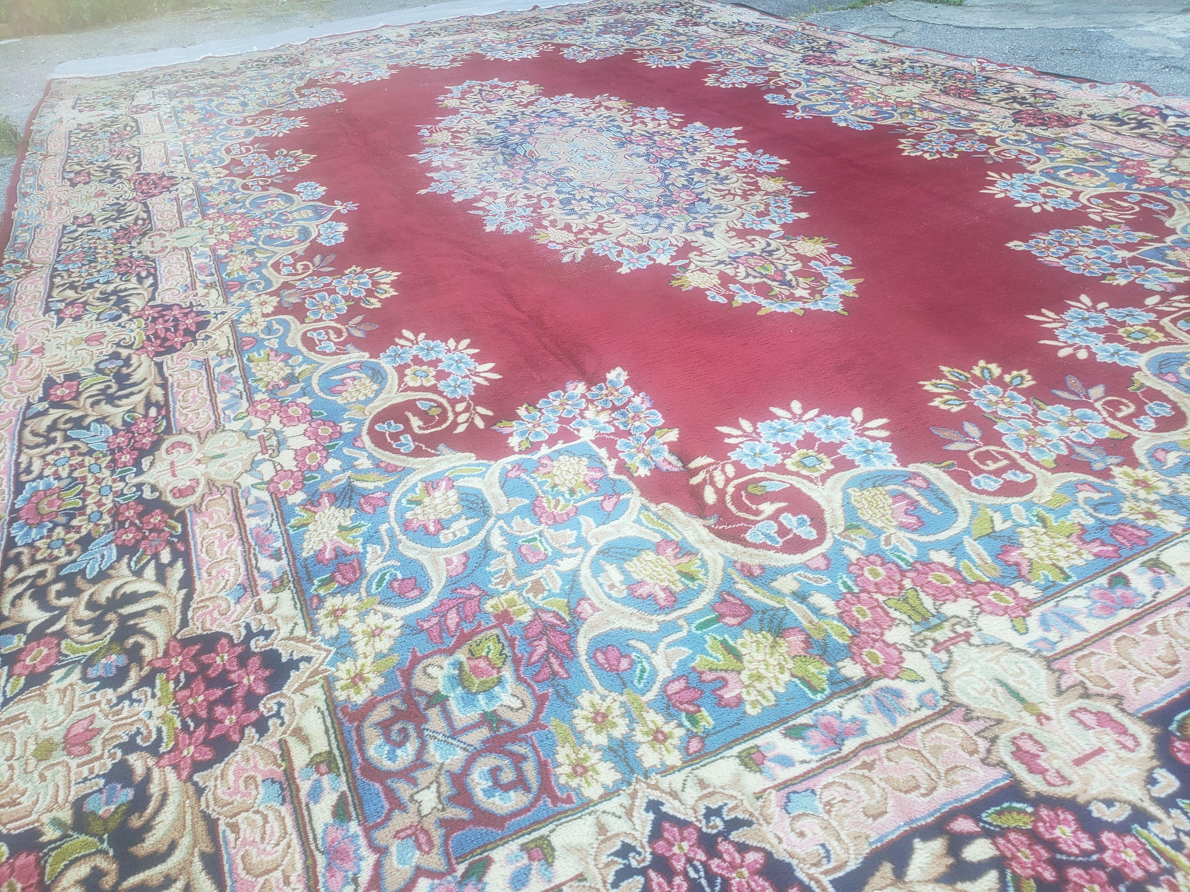 Antique Persian Kirman Rug, Namazian Master Weaver, Red, Medallion, Wool, Hand-Knotted, Shabby Chic, 9' 11" x 16' 8" - Jewel Rugs