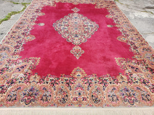 10x14 Karastan Rug Red Medallion Kirman #762 Wool Karastan Carpet Vintage 10 x 14 Area Rug - Jewel Rugs