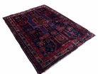 4 X 6 Antique Handmade Wool Tribal Hand-Knotted Rug Geometric Blue Red Veg Dyes - Jewel Rugs