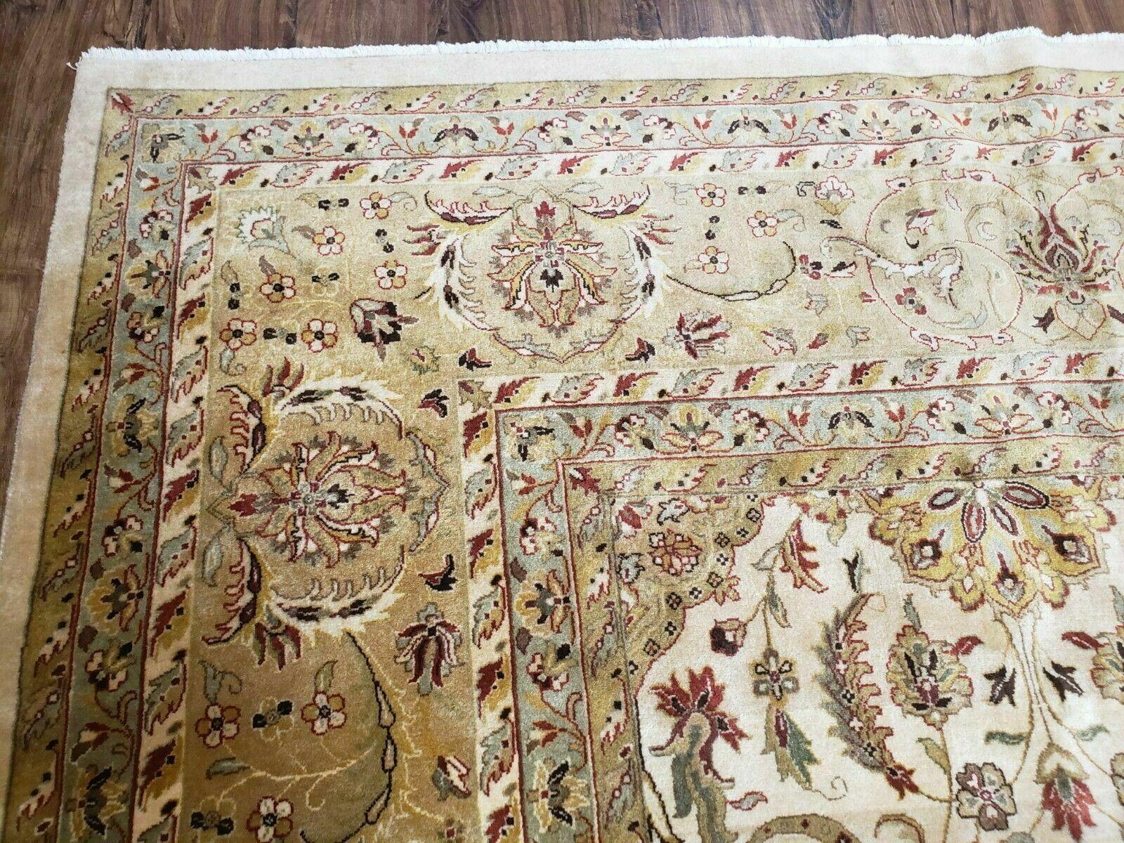 12' X 17' One-of-a-Kind Pakistan Hand-Knotted Wool Rug Handmade Beige Oriental Carpet - Jewel Rugs