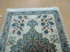 1' 9" X 2' 5" Handmade Indian Wool Rug Lahore Floral Design Small Oriental Rug Beige & Teal - Jewel Rugs