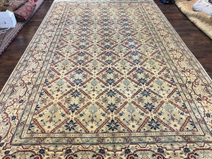 Indo Persian Kirman Rug 10x16 ft, Oversized Palace Sized Oriental Vintage Handmade Wool Carpet 10 x 16, Beige Cream Light Blue, Panel Design - Jewel Rugs