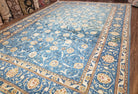 Semi Antique Persian Kashan Rug, Afshan Design, Blue and Ivory, Hand-Knotted, Wool, 8'9" x 12' 6" - Jewel Rugs