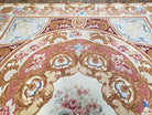 Vintage Aubusson Needlepoint Area Rug 8x10, Brown Ivory Hibiscus Red & Light Blue, Hand-Knotted Wool Carpet Chinese Savonnerie Flatweave Rug - Jewel Rugs