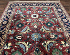 Indo Heriz Rug 6x9 Indian Persian Carpet, Vintage Rug 6 x 9 Oriental Rug, Hand Knotted Wool Rug Red Black Blue Colorful Allover Large Leaves - Jewel Rugs