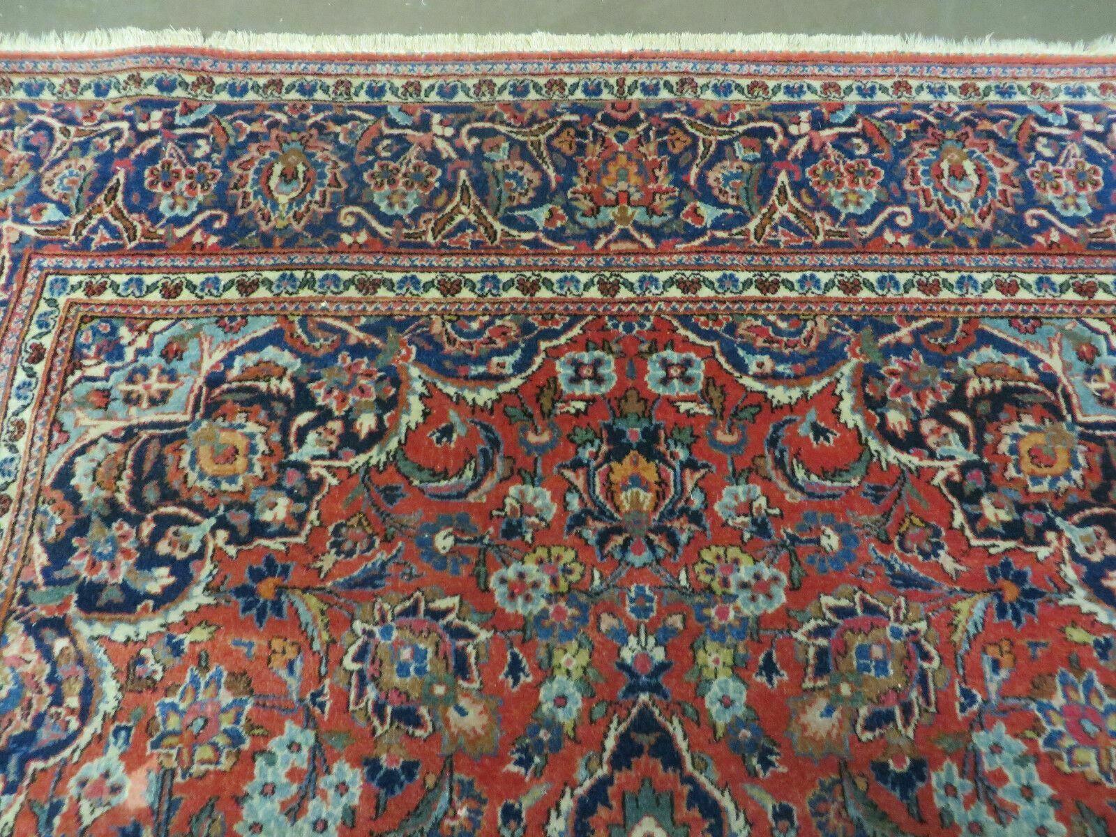 Persian Kashan Rug 4x7, Red and Navy Blue Semi Antique Vintage Wool Oriental Carpet, Hand Knotted Rug, Floral Medallion, High Quality Fine Carpet - Jewel Rugs