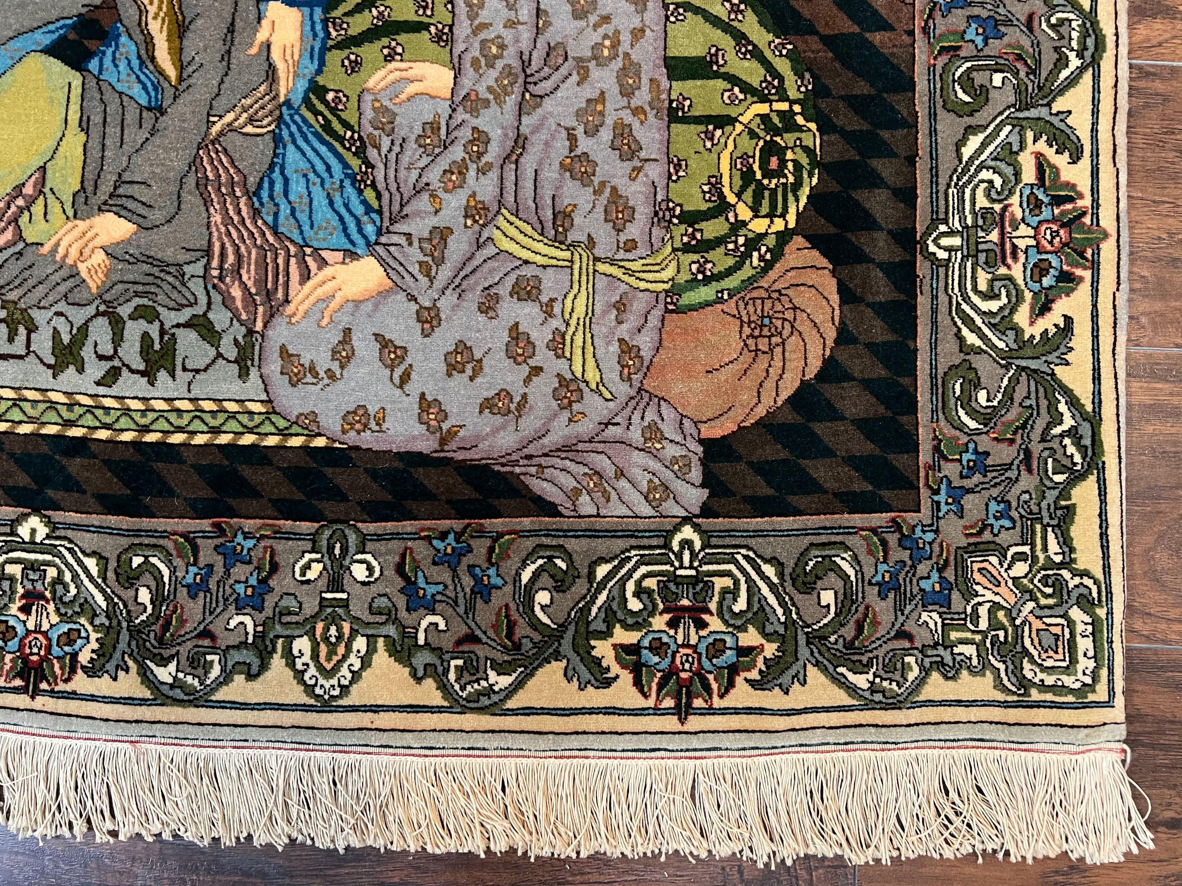 Persian Tabriz Pictorial Rug 4.8 x 3.8, Horizontal Oriental Carpet for Hanging on Wall, Hand Knotted Wool Vintage Fine Carpet, Doctor and Patients - Jewel Rugs