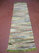 2' X 6' Vintage Hand Loomed Cotton Stripe Runner Rug Natural Dyes Braided Rag Nice - Jewel Rugs