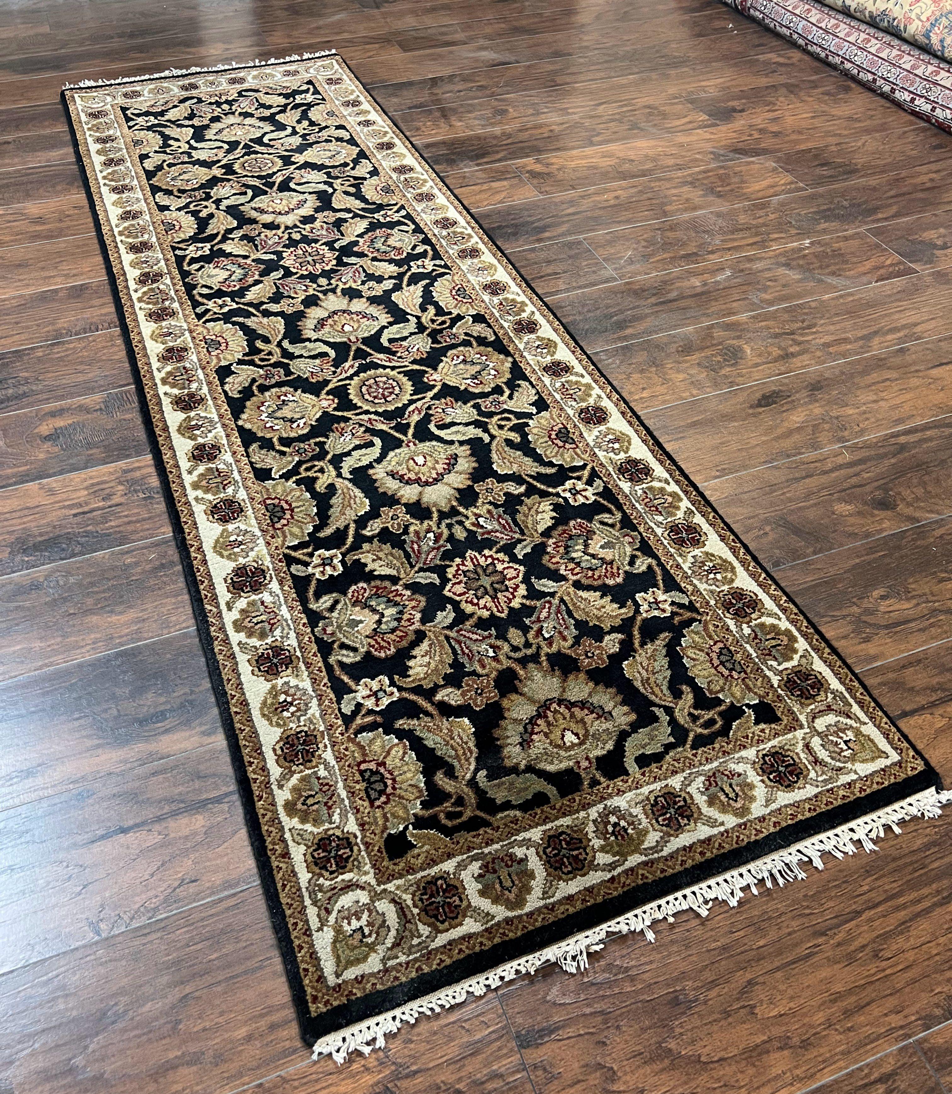 Vintage Indo Mahal Runner Rug 2' 7" x 8' 3", Black Beige Green Runner, Oriental Runner Rug, Hallway Rug, Hand Knotted Wool Rug, 8ft Runner - Jewel Rugs